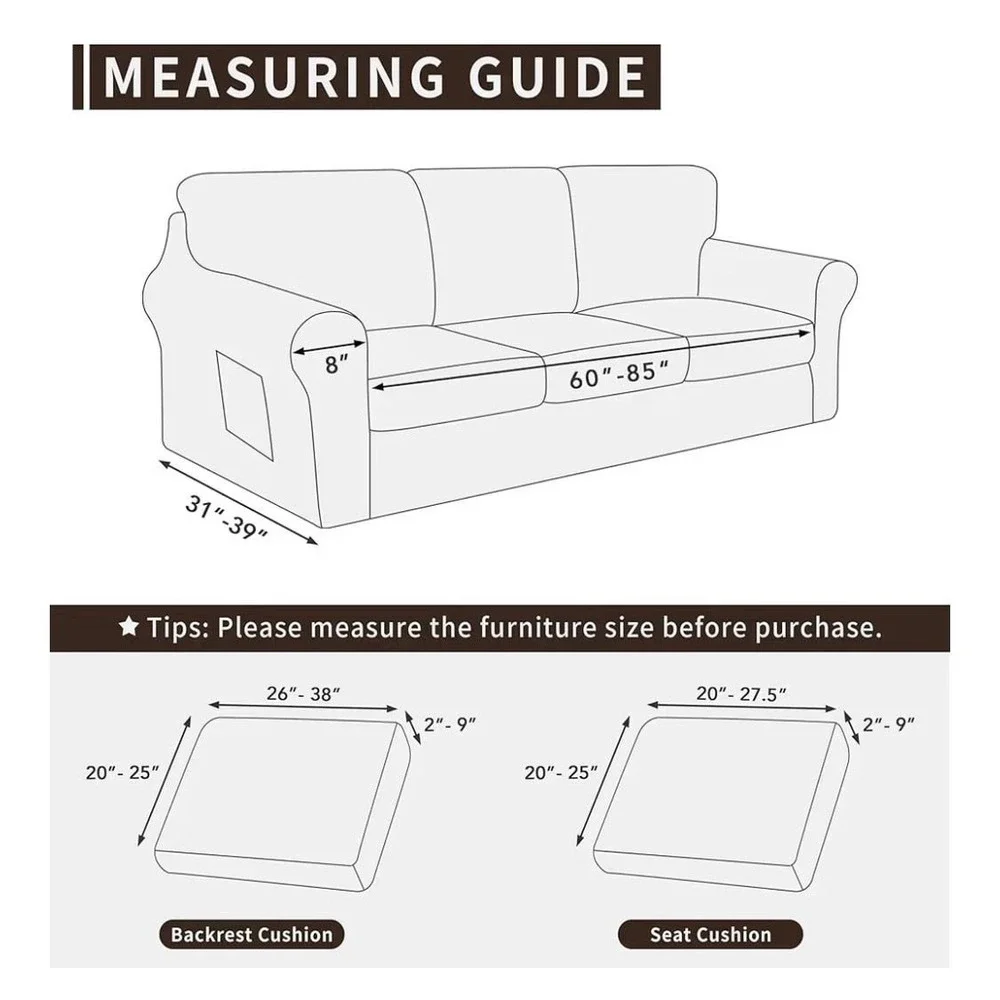 Easy-Going 7 Pieces Stretch Couch Cover Set for 3-Seat Sofa with Separate Backre